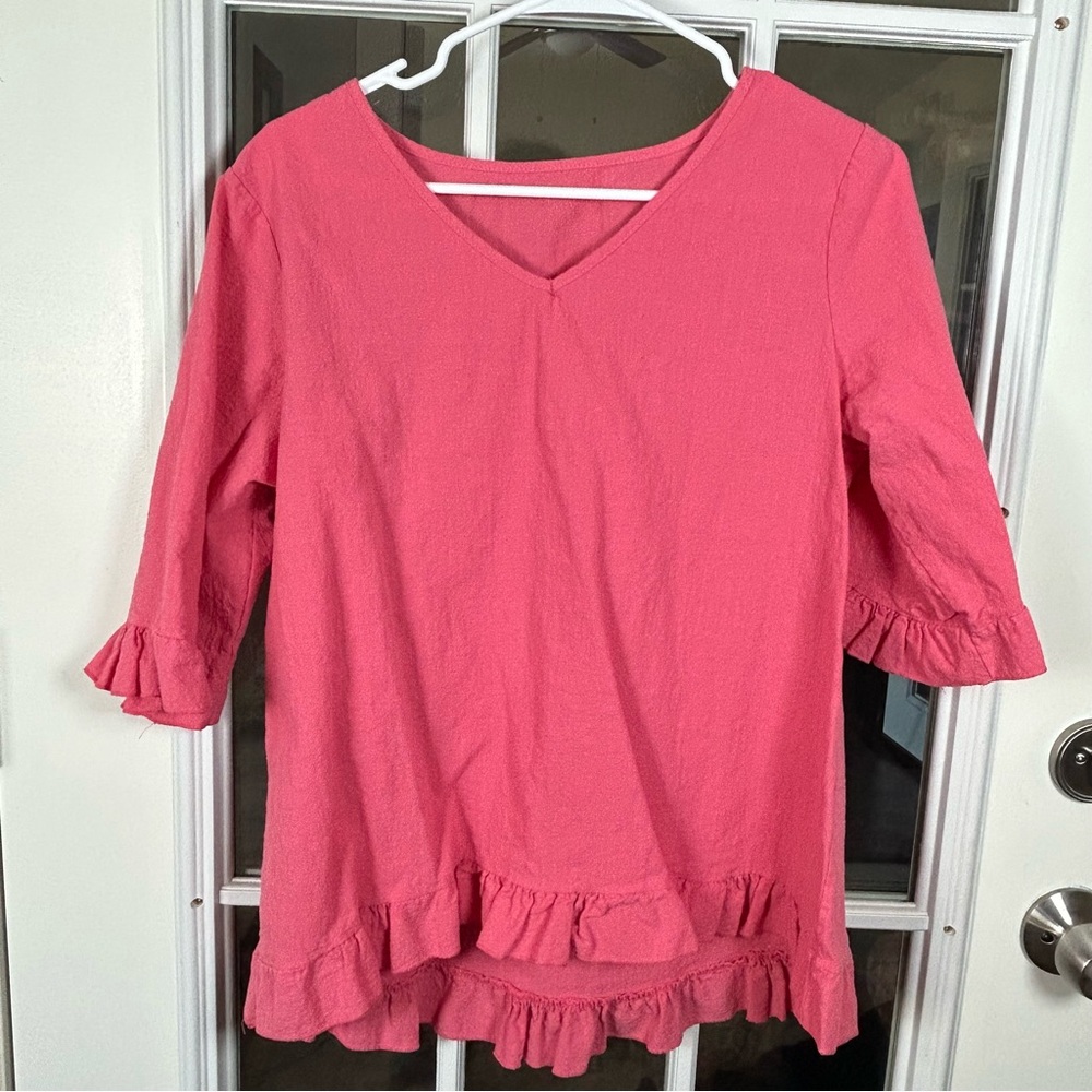 Pink‎ Ruffle Hem V-Neck Top - Picture 5 of 11